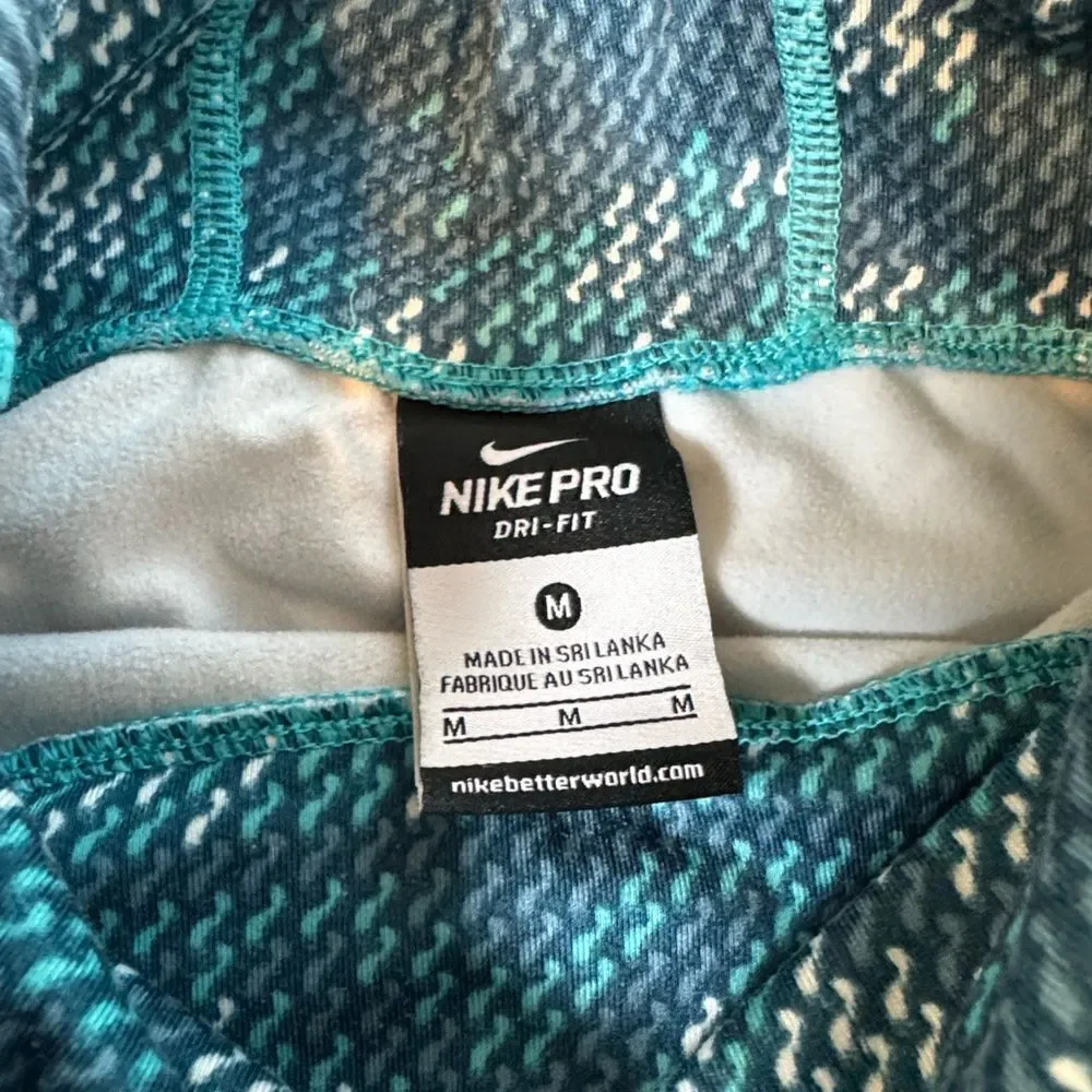 Nike Pro Women's Teal and White Dri-FIT Long Sleeve Turtle Neck Top Size Medium